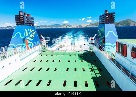 Aboard the Picton Wellington ferry, DEV Aratere, heading north between South and North Island, New Zealand. Stock Photo