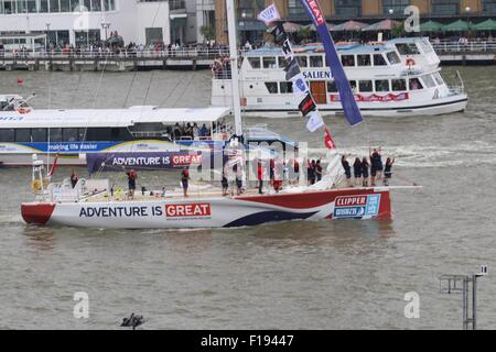 London, UK. 30th August, 2015.clippers have set sail from London for the start of the round the world clipper race. Credit:  darren Attersley/Alamy Live News Stock Photo
