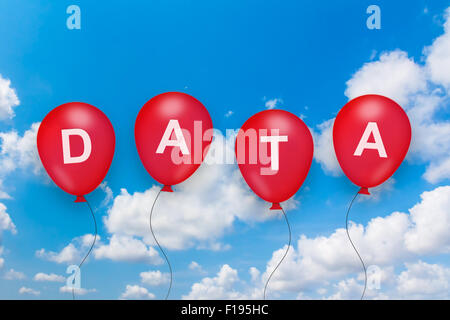 Data text on balloon with blue sky background Stock Photo