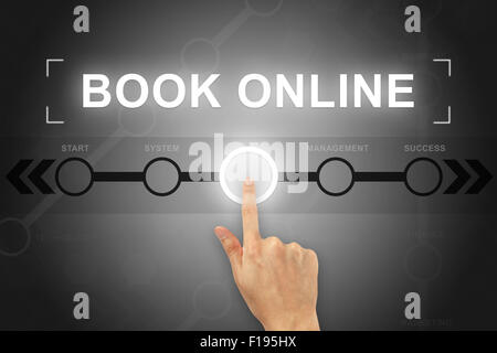 hand clicking book online button on a touch screen Stock Photo