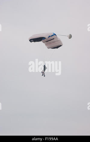 Blackpool, UK. 30th August, 2015. A cloudy morning in Blackpool but the conditions are almost perfect for the 'Base jumpers' taking their leap of faith off a 320 foot high crane on Blackpool's beach. Credit: Gary Telford/Alamy live news Stock Photo