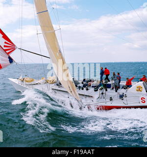 AJAXNETPHOTO. 1989. SOLENT, ENGLAND. FASTNET RACE 1989 - FAZISI OFF THE NEEDLES. RUSSIAN YACHT IS A WHITBREAD RACE ENTRY. PHOTO : JONATHAN EASTLAND / AJAX Stock Photo