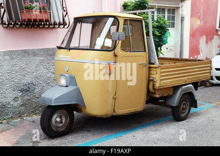 Gaeta, Italy - August 21, 2015: P 501 Ape Car is a three-wheeled light commercial vehicle produced since 1948 by Piaggio Stock Photo