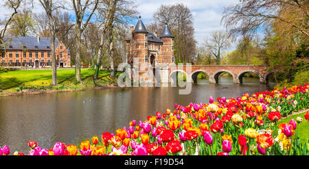 romantic castles of Belgium- Groot-Bijgaarden with beautiful gardens Stock Photo