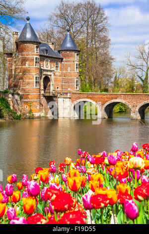 romantic castles of Belgium- Groot-Bijgaarden with beautiful gardens Stock Photo