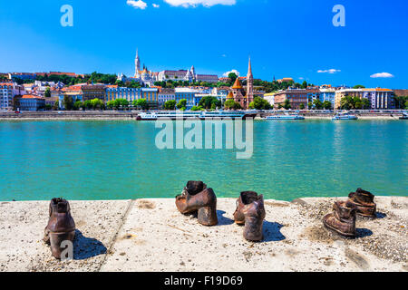 Budapest, view with memorial iron shoes Stock Photo