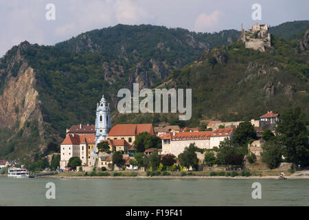 A view of Dürnstein village across the River Danube in the Wachau Stock Photo