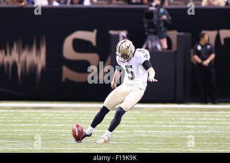New Orleans, Lousiana, USA. 30th Aug, 2015. New Orleans Saints kicker Dustin Hopkins (5) during the game between the New Orleans Saints and the Houston Texans at the Mercedes-Benz Superdome in New Orleans, LA. Credit:  Cal Sport Media/Alamy Live News Stock Photo