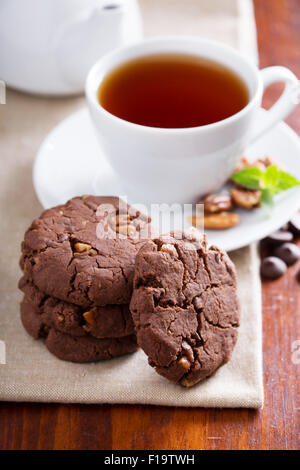 Vegan chocolate pecan cookies on the table Stock Photo