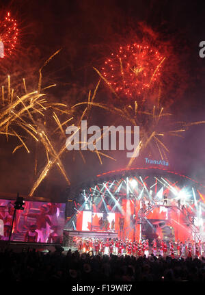 CALGARY STAMPEDE 2015, Alberta Canada.  Fireworks provide a spectacular finish to the night show. Stock Photo