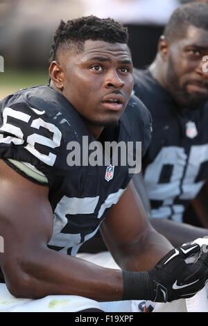 Oct 19 2017 - Oakland CA, U.S.A Raiders defensive end Khalil Mack (52)  collect 5 solo tackles during the NFL football game between Kansas City  Chiefs and the Oakland Raiders 31-30 win