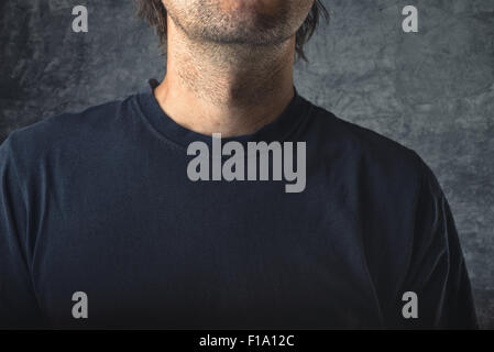 Man in black shirt as blank copy space for design or text message Stock Photo