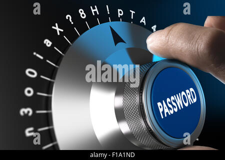 Safe password concept, man hand about to enter a complex passord Stock Photo