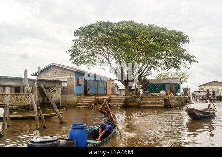 Ganvié, the 'Venice of Africa', village of stilt houses on a lake near Cotonou in Benin Stock Photo
