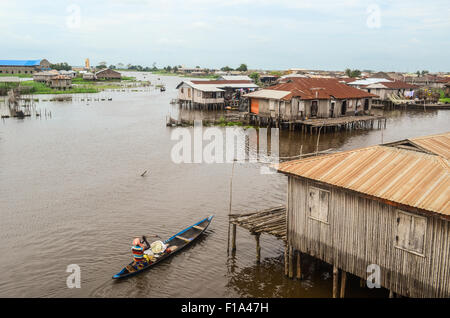 Ganvié, the 'Venice of Africa', village of stilt houses on a lake near Cotonou in Benin Stock Photo