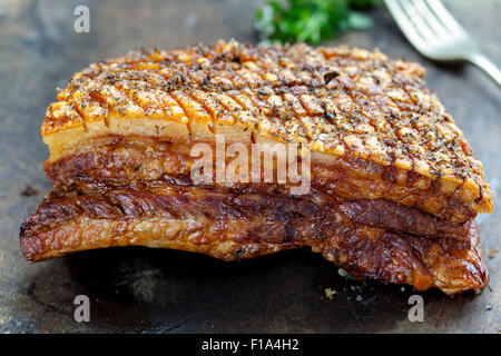 Pork belly with crispy crackling Stock Photo