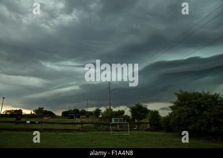 Menz, Germany, 30th August 2015, A severe storm system which formed over the Benelux Countrys approaching North-East Germany on Sunday afternoon. Background: a depression system was moving from the Northern Sea towards the Baltic Sea but created a strong line of thunderstorms with intense lightning over North Germany. Credit:  Peter Engelmann/Ģ����ý Live News Stock Photo