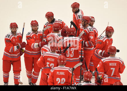 Lukas Galvas of Ocelari Trinec in action during the Champions Hockey