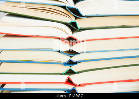 Stack of open books close up Stock Photo