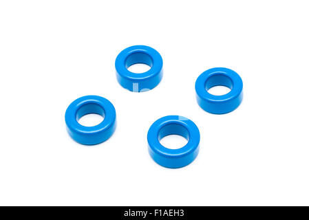 Blue Ferrite Torroid Cores of Inductor and Transformer. Stock Photo