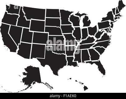 Very detailed vector file of all fifty states. Each state is grouped individually and labeled in the layers palette. Stock Vector
