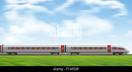 Train moving forward on rail-tracks, side view Stock Photo - Alamy