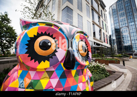 The 'Tessellated Triangles' Owl sculpture in Colmore Circus, part of the Big Hoot Birmingham 2015, England Stock Photo