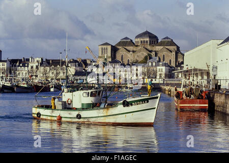 The old Church of Saint-Cœur-de-Marie (now partly demolished) Concarneau Fishing Harbour, Brittany, France Stock Photo