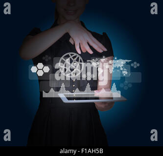 Businesswoman with tablet and 3d model Stock Photo