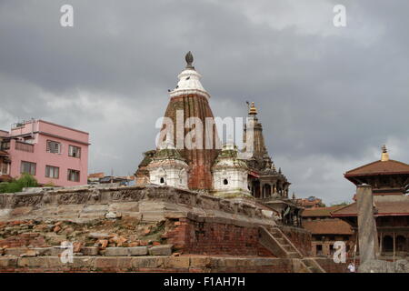 A flattened temple at Durban Square, Kathmandu after the earthquake in 2015 Stock Photo