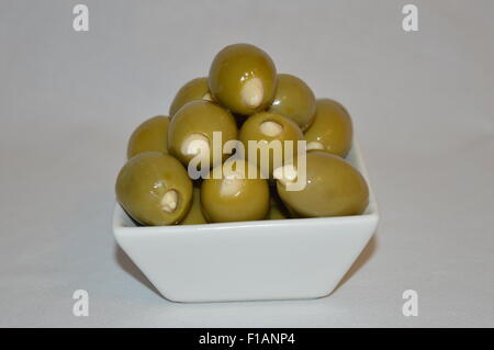 green olives stuffed with almond Stock Photo