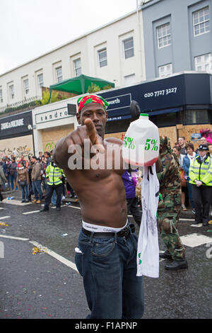 Notting Hill, UK. 31st August, 2015. A partygoer at the Notting Hill carnival. Credit:  Keith Larby/Alamy Live News Stock Photo