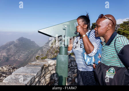 Cape Town South Africa,Table Mountain National Park,nature reserve,top,overlook,Black Afro American,man men male,woman female women,telescopic binocul Stock Photo