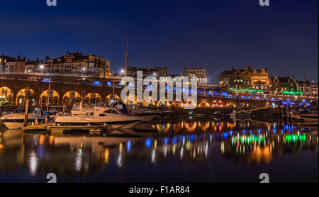 Ramsgate Inner Marina in Ramsgate Royal Harbour Kent England shot during the blue hour after sunset. Stock Photo