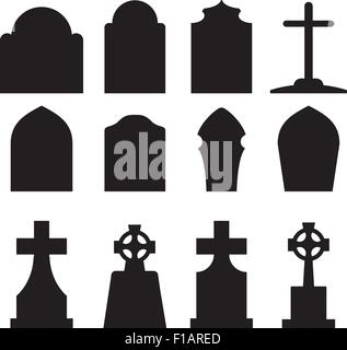 Set of headstone and tombstone silhouette in europe style. vector illustration. Stock Vector