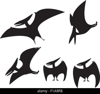 set of Pterodactyl silhouette, vector illustration Stock Vector