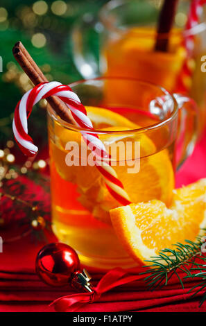 Hot apple cider in a glass cup Stock Photo