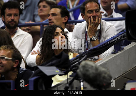 New York, USA. 31st Aug, 2015. Maria Francisca Perello, the girlfriend of Spanish tennis player Rafael Nadal, watches his first round match against Borna Coric of Croatia on Monday evening, August 31st, at the U.S. Open in Flushing Meadows, Credit:  Adam Stoltman/Alamy Live News Stock Photo