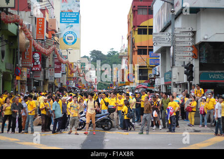 KUALA LUMPUR, MALAYSIA, 29 AUG 2015 : Malaysians wear yellow shirts at BERSIH rally around chinatown Kuala Lumpur. Stock Photo