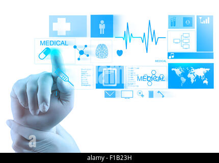doctor hand working with modern computer interface Stock Photo