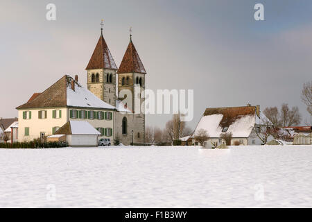 Church of St. Peter and Paul in the winter, Niederzell, Reichenau island, Baden-Württemberg, Germany Stock Photo