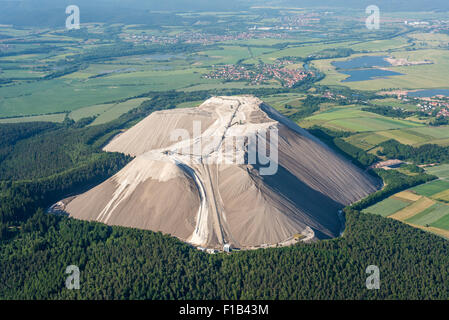 Salt mountain, Monte Kali, Wintershall potash plant, K + S KALI GmbH, Werra valley, Aerial View, herring, Werra, Hessen, Germany Stock Photo