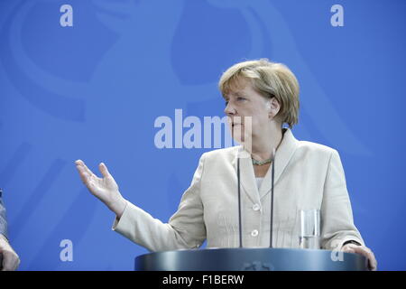 Berlin, Germany. 01st Sep, 2015. German Chancellor Angela Merkel together with Spanish Prime Minster Mariano Rajoy give a joint press conference at the German Chancellery in Berlin, German on september 01, 2015. / Picture: Credit:  Reynaldo Chaib Paganelli/Alamy Live News Stock Photo