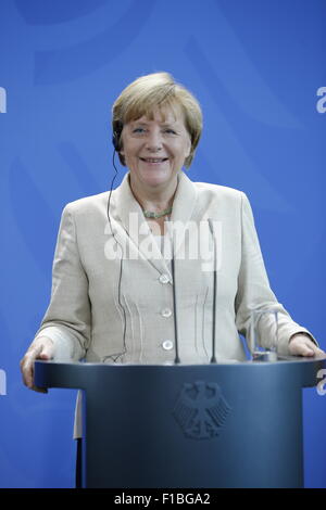 Berlin, Germany. 01st Sep, 2015. German Chancellor Angela Merkel together with Spanish Prime Minster Mariano Rajoy give a joint press conference at the German Chancellery in Berlin, German on september 01, 2015. / Picture: Credit:  Reynaldo Chaib Paganelli/Alamy Live News Stock Photo