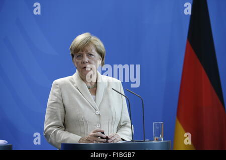 Berlin, Germany. 01st Sep, 2015. German Chancellor Angela Merkel together with Spanish Prime Minster Mariano Rajoy give a joint press conference at the German Chancellery in Berlin, German on september 01, 2015. / Picture: Credit:  Reynaldo Chaib Paganelli/Alamy Live News Stock Photo
