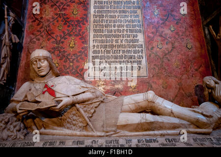 Tomb of the Doncel, or young Knight, a much visited section of Siguenza Cathedral, Spain.  He died in 1486 when he was 14. Stock Photo