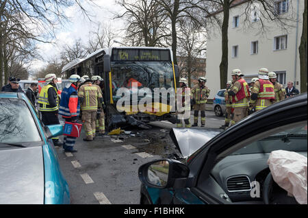 Berlin, Germany, car accident with a bus of the BVG Stock Photo