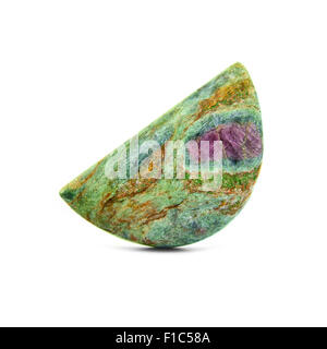 Natural ruby in zoisite on a white background. Stock Photo