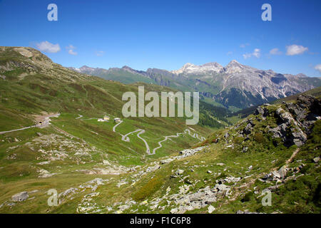 Alpine road on Splugen pass in Switzerland Stock Photo