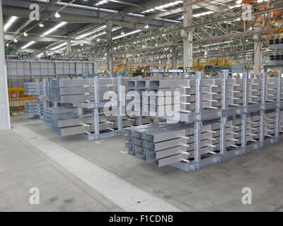 Aluminum lines stock rack in a factory. Stock Photo